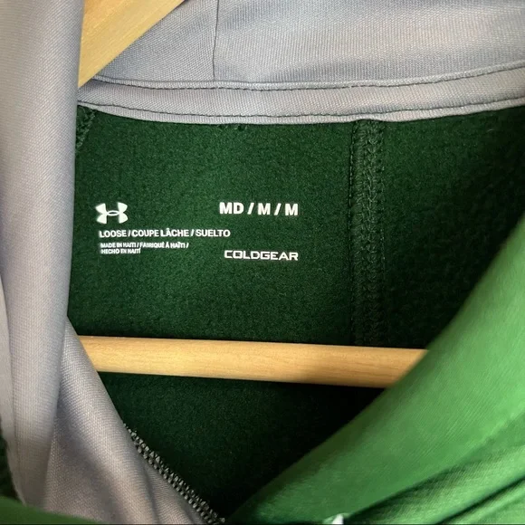 Under Armour Coldgear Green Fleece Lined Hoodie Sweater Men's Sz Medium Preowned - Picture 3 of 8